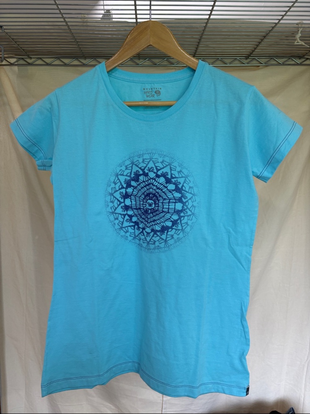 Mountain Hardwear Women's Bright Turquoise Tee with Navy Mandala